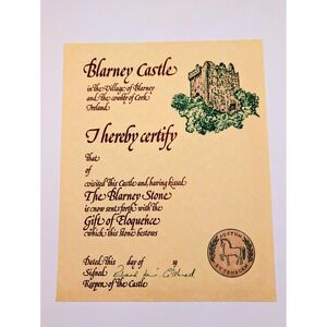 Vintage Blarney Castle Ireland Kissed the Blarney Stone Certificate & Envelope